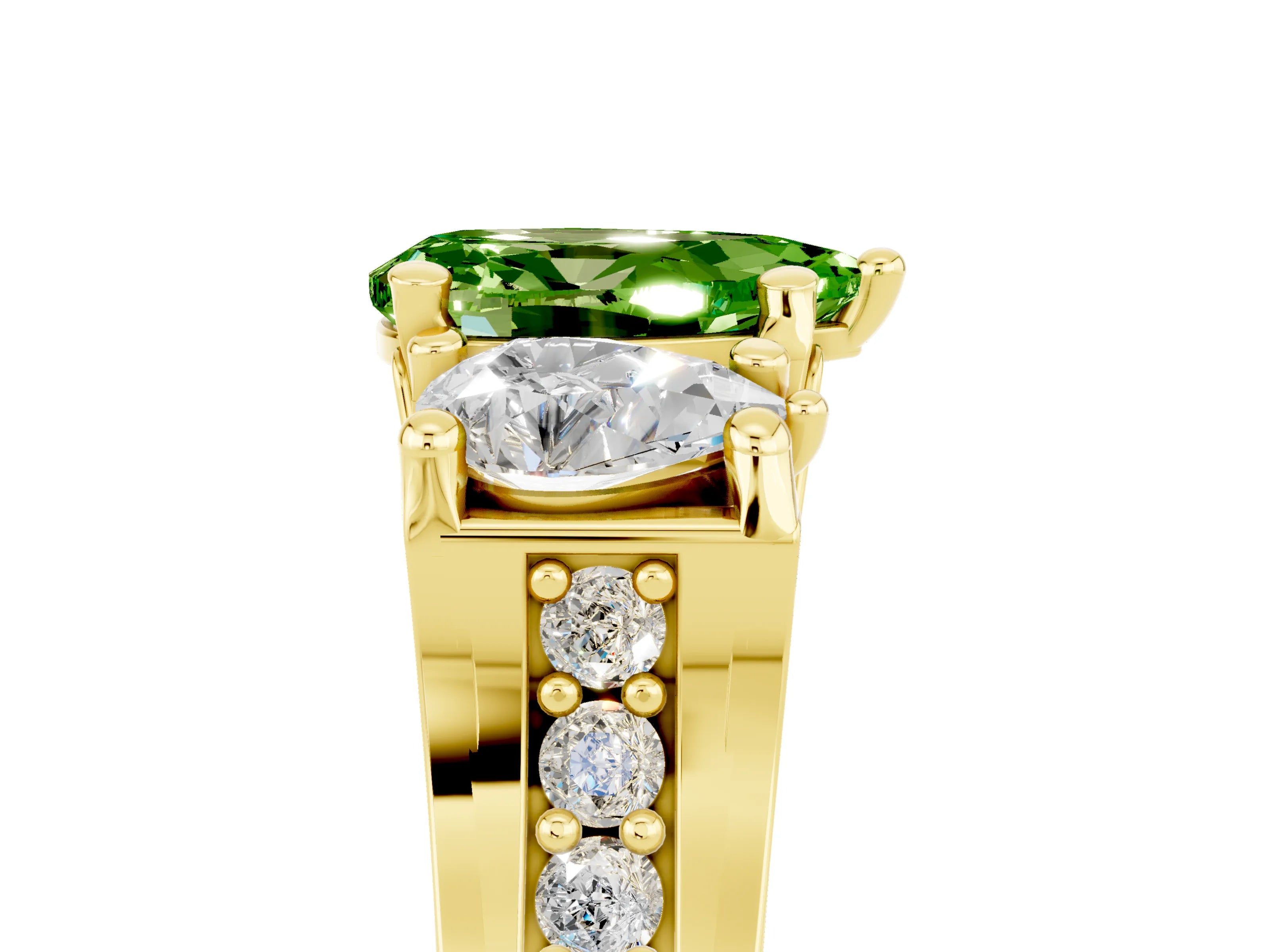Yellow gold Pear Cut Peridot Three-Stone Ring with Channel Set Band and Four-Prong Setting_5