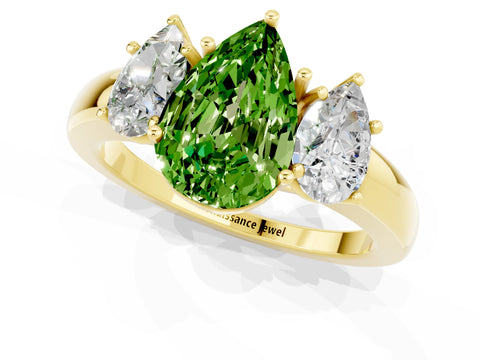 Yellow gold Pear Cut Peridot Three-Stone Ring with Four-Prong Setting and Classic Band_1