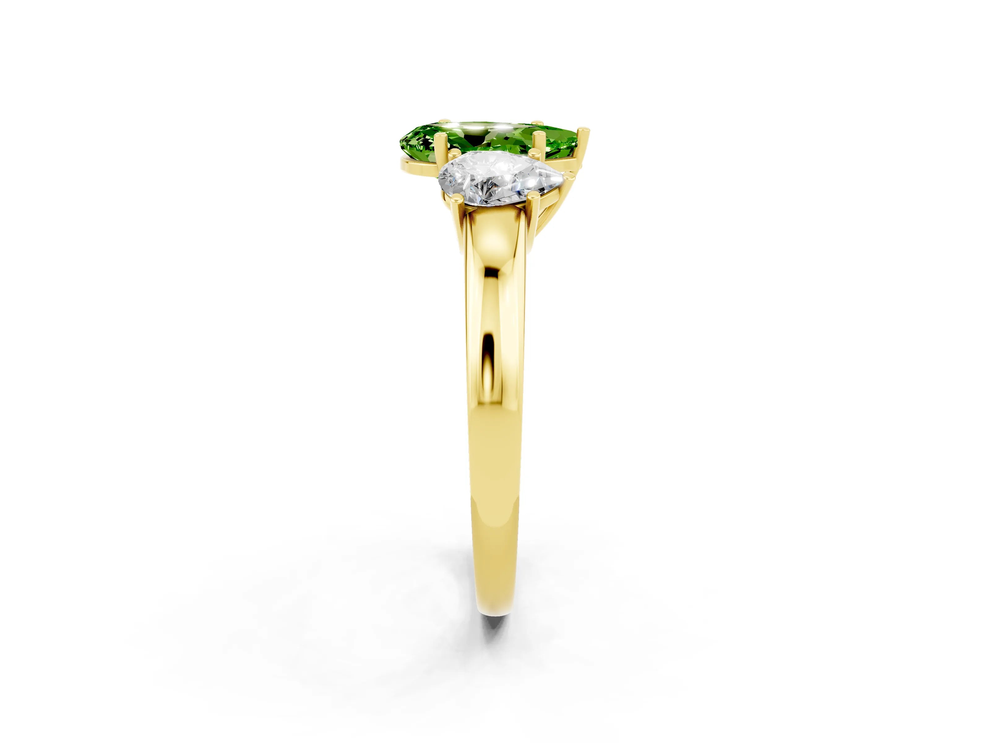 Yellow gold Pear Cut Peridot Three-Stone Ring with Four-Prong Setting and Classic Band_2