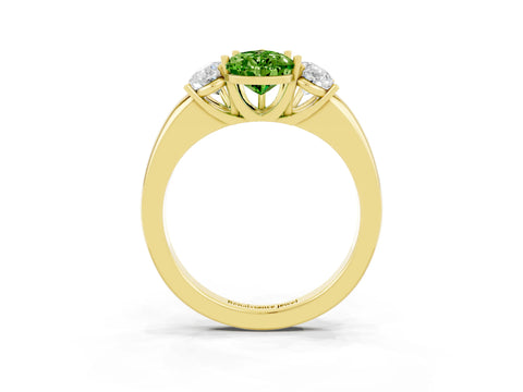 Yellow gold Pear Cut Peridot Three-Stone Ring with Four-Prong Setting and Classic Band_3