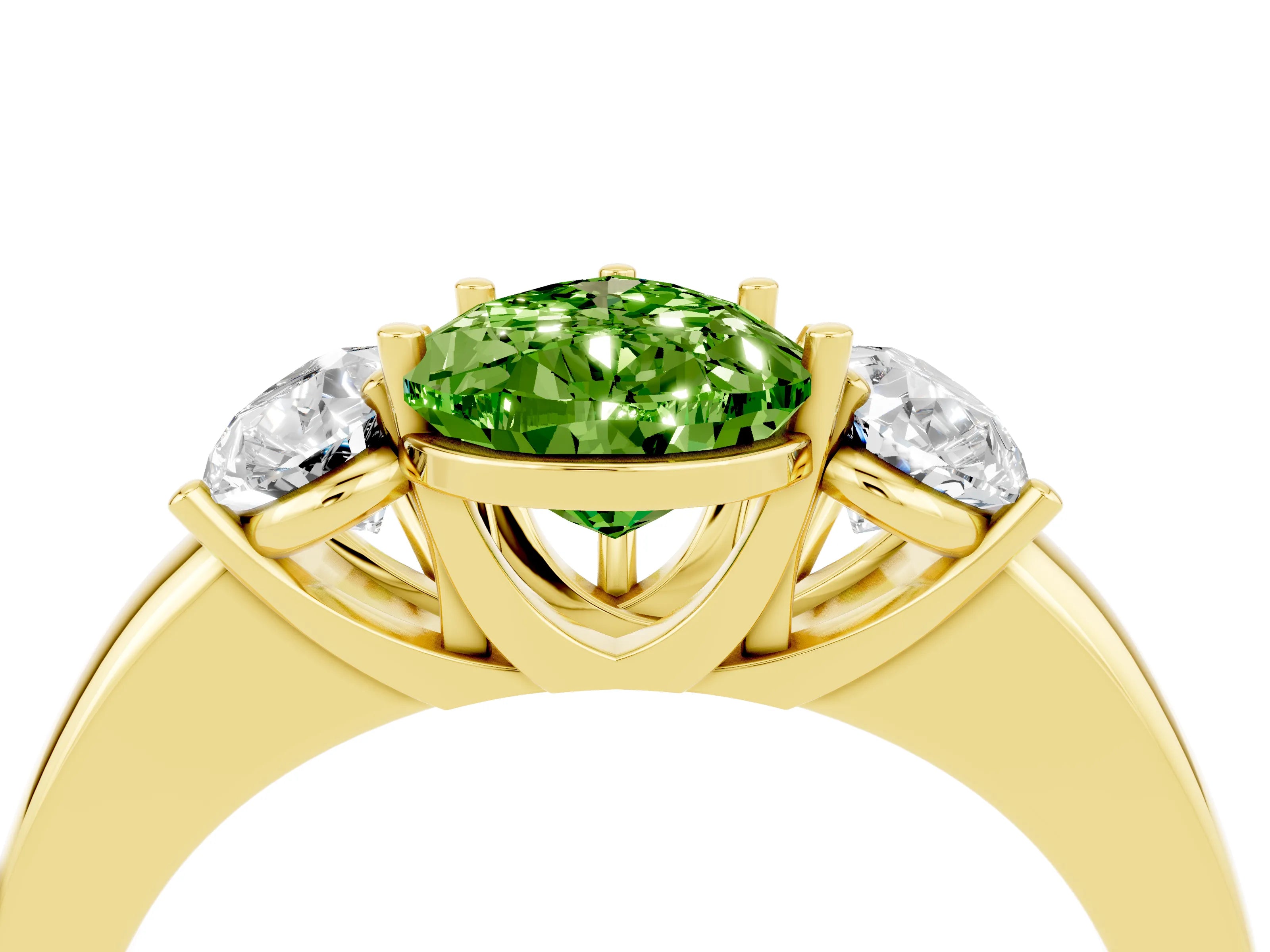 Yellow gold Pear Cut Peridot Three-Stone Ring with Four-Prong Setting and Classic Band_4