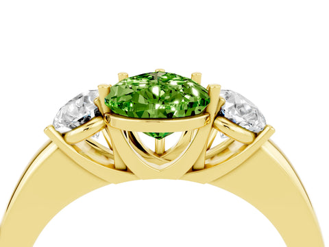 Yellow gold Pear Cut Peridot Three-Stone Ring with Four-Prong Setting and Classic Band_4