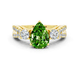 Yellow gold Pear Cut Peridot Three-Stone Ring with Pavé Split Shank and Four-Prong Setting_12