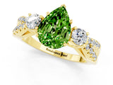 Yellow gold Pear Cut Peridot Three-Stone Ring with Pavé Split Shank and Four-Prong Setting_13