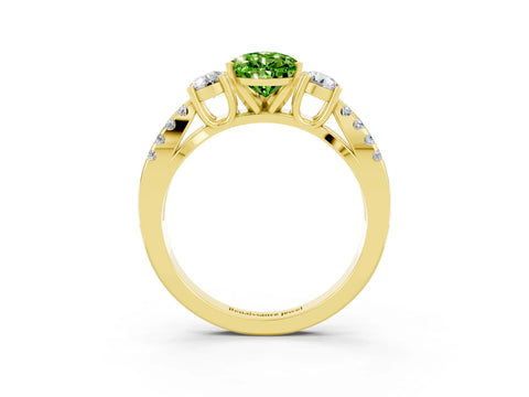 Yellow gold Pear Cut Peridot Three-Stone Ring with Pavé Split Shank and Four-Prong Setting_15