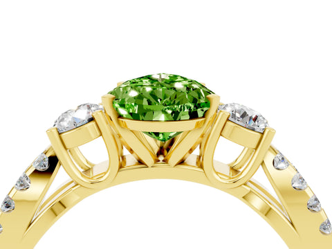 Yellow gold Pear Cut Peridot Three-Stone Ring with Pavé Split Shank and Four-Prong Setting_16