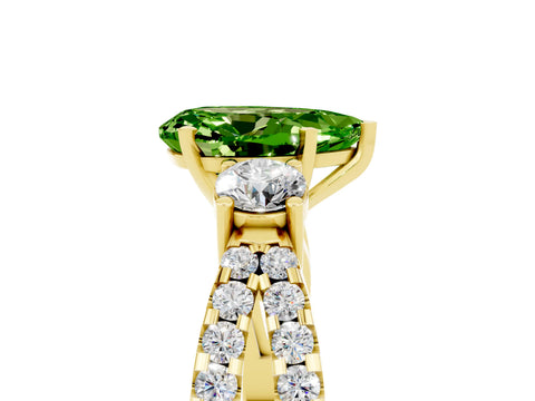 Yellow gold Pear Cut Peridot Three-Stone Ring with Pavé Split Shank and Four-Prong Setting_17