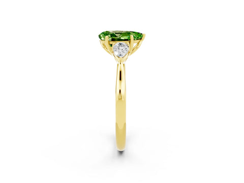 Yellow gold Pear Cut Peridot Three-Stone Ring with Pear Side Stones and Four-Prong Setting_14