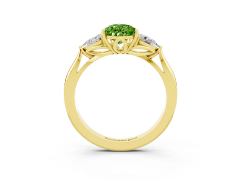 Yellow gold Pear Cut Peridot Three-Stone Ring with Pear Side Stones and Four-Prong Setting_15