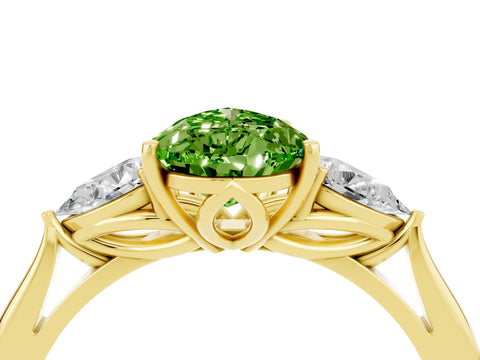 Yellow gold Pear Cut Peridot Three-Stone Ring with Pear Side Stones and Four-Prong Setting_16