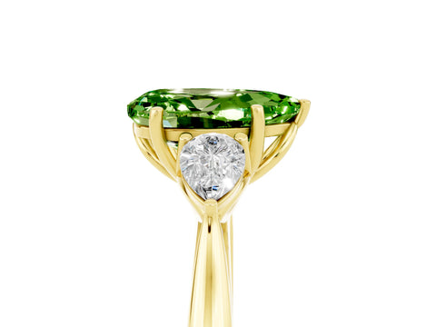 Yellow gold Pear Cut Peridot Three-Stone Ring with Pear Side Stones and Four-Prong Setting_17