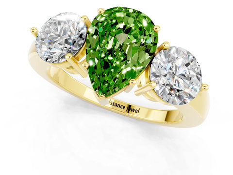 Yellow gold Pear Cut Peridot Three-Stone Ring with Prong Setting and Classic Band_1