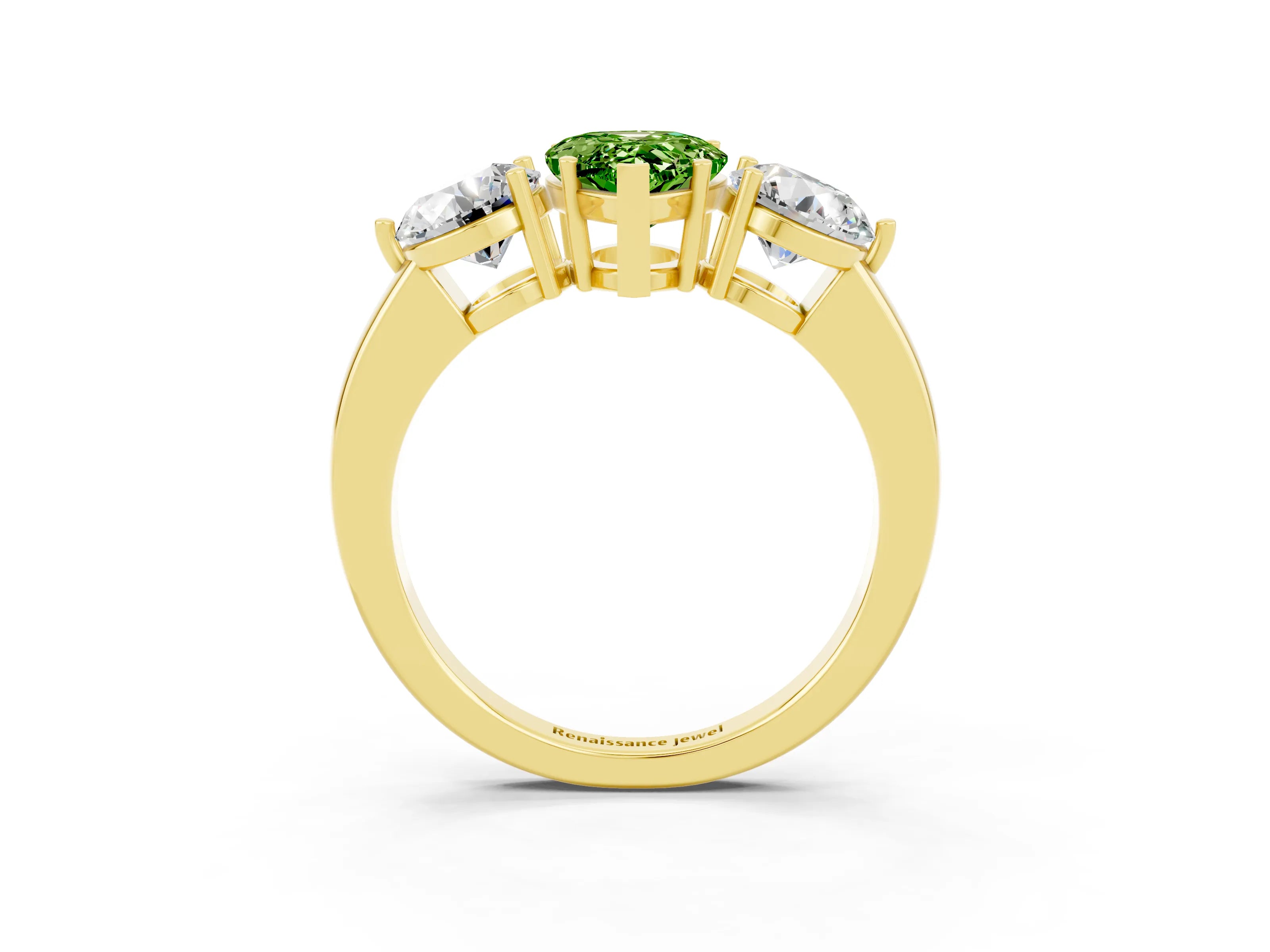 Yellow gold Pear Cut Peridot Three-Stone Ring with Prong Setting and Classic Band_3