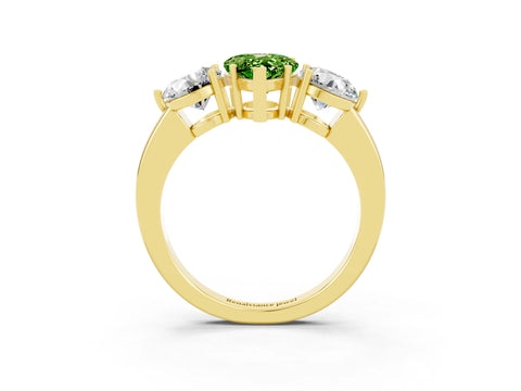 Yellow gold Pear Cut Peridot Three-Stone Ring with Prong Setting and Classic Band_3
