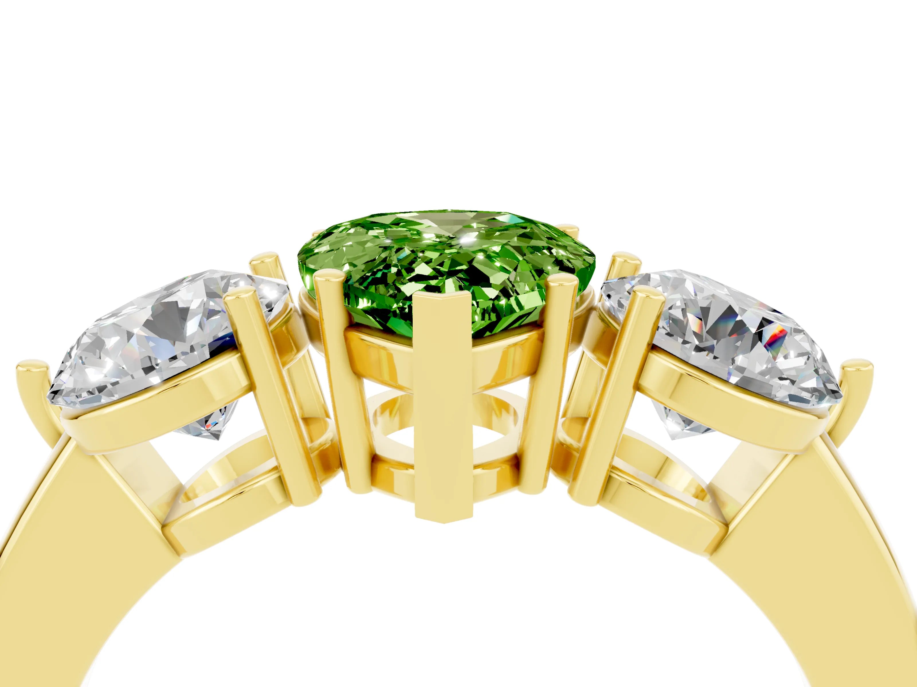 Yellow gold Pear Cut Peridot Three-Stone Ring with Prong Setting and Classic Band_4
