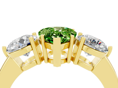 Yellow gold Pear Cut Peridot Three-Stone Ring with Prong Setting and Classic Band_4