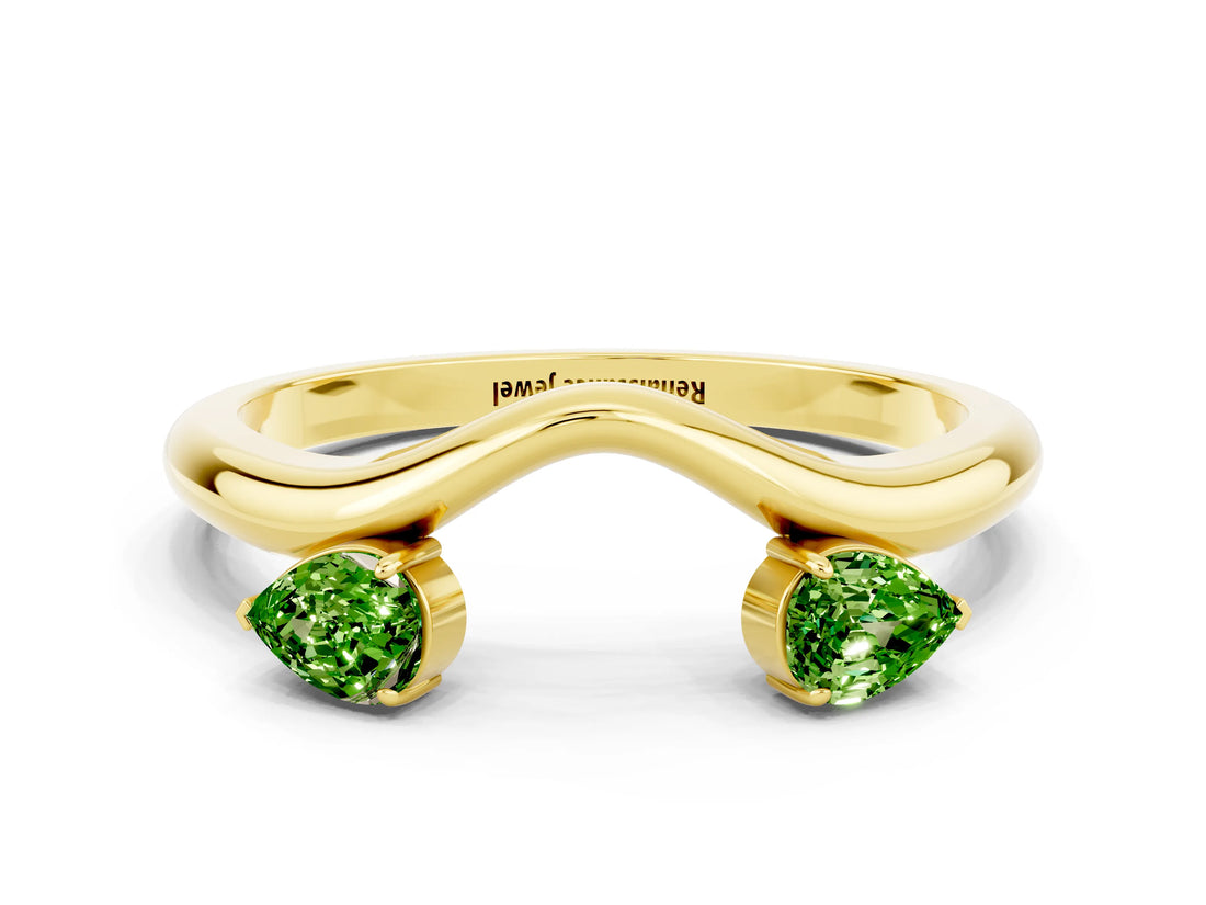 Yellow gold Pear Cut Peridot Two-Stone Open Band Ring with Prong Setting_6