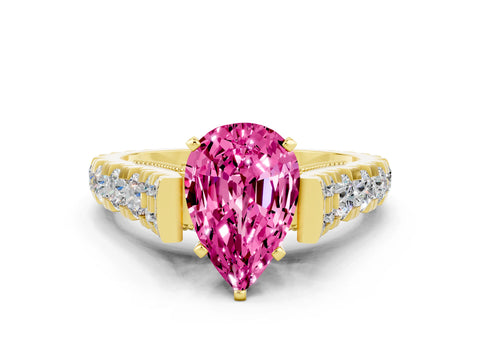 Yellow gold Pear Cut Pink Sapphire Classic Solitaire Ring with Pavé Band and Four-Prong Setting_12