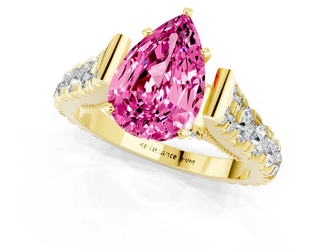 Yellow gold Pear Cut Pink Sapphire Classic Solitaire Ring with Pavé Band and Four-Prong Setting_13