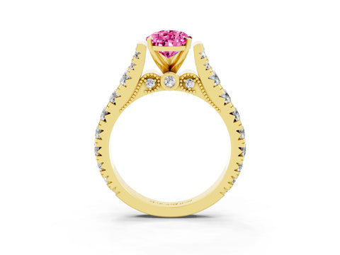 Yellow gold Pear Cut Pink Sapphire Classic Solitaire Ring with Pavé Band and Four-Prong Setting_15