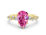 Yellow gold Pear Cut Pink Sapphire Cluster Side Stone Solitaire Ring with Prong Setting_71