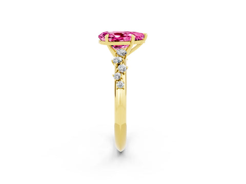 Yellow gold Pear Cut Pink Sapphire Cluster Side Stone Solitaire Ring with Prong Setting_73