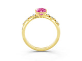 Yellow gold Pear Cut Pink Sapphire Cluster Side Stone Solitaire Ring with Prong Setting_74