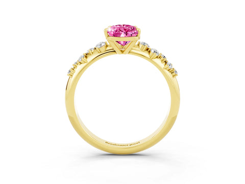 Yellow gold Pear Cut Pink Sapphire Cluster Side Stone Solitaire Ring with Prong Setting_74