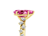 Yellow gold Pear Cut Pink Sapphire Cluster Side Stone Solitaire Ring with Prong Setting_76
