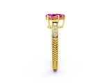 Yellow gold Pear Cut Pink Sapphire Engagement Ring with Milgrain Channel Set Band and Prong Setting_26