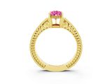 Yellow gold Pear Cut Pink Sapphire Engagement Ring with Milgrain Channel Set Band and Prong Setting_27