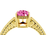 Yellow gold Pear Cut Pink Sapphire Engagement Ring with Milgrain Channel Set Band and Prong Setting_28