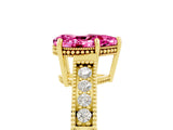 Yellow gold Pear Cut Pink Sapphire Engagement Ring with Milgrain Channel Set Band and Prong Setting_29