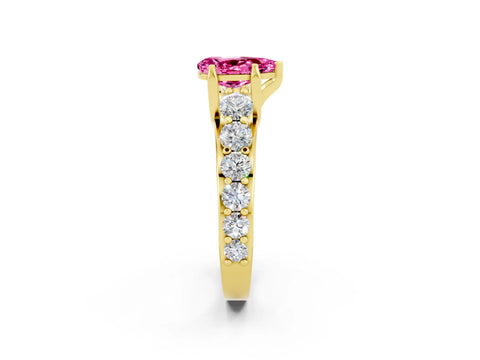 Yellow gold Pear Cut Pink Sapphire Engagement Ring with Pavé Band and Four-Prong Setting_2