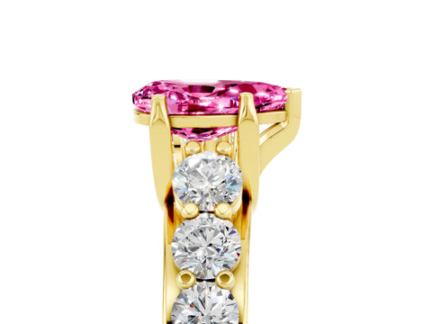 Yellow gold Pear Cut Pink Sapphire Engagement Ring with Pavé Band and Four-Prong Setting_5