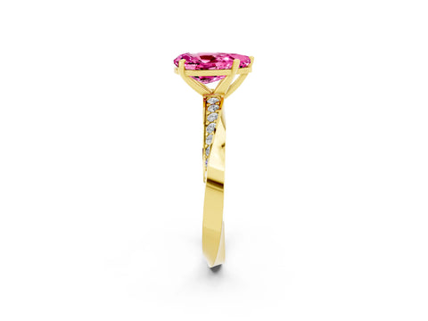 Yellow gold Pear Cut Pink Sapphire Engagement Ring with Side Stone Accents and Four-Prong Setting_53