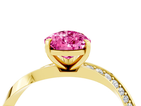 Yellow gold Pear Cut Pink Sapphire Engagement Ring with Side Stone Accents and Four-Prong Setting_55