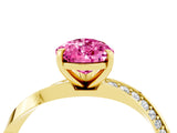 Yellow gold Pear Cut Pink Sapphire Engagement Ring with Side Stone Accents and Four-Prong Setting_64