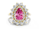Yellow gold Pear Cut Pink Sapphire Floral Double Halo Engagement Ring with Prong Setting_60