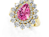 Yellow gold Pear Cut Pink Sapphire Floral Double Halo Engagement Ring with Prong Setting_61