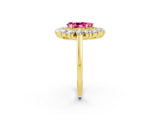 Yellow gold Pear Cut Pink Sapphire Floral Double Halo Engagement Ring with Prong Setting_62