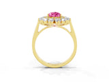 Yellow gold Pear Cut Pink Sapphire Floral Double Halo Engagement Ring with Prong Setting_63