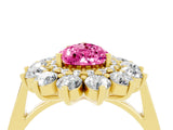 Yellow gold Pear Cut Pink Sapphire Floral Double Halo Engagement Ring with Prong Setting_64