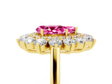 Yellow gold Pear Cut Pink Sapphire Floral Double Halo Engagement Ring with Prong Setting_65