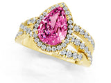 Yellow gold Pear Cut Pink Sapphire Halo Ring with Round Split Shank and Prong Setting_49