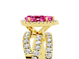 Yellow gold Pear Cut Pink Sapphire Halo Ring with Round Split Shank and Prong Setting_53