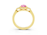 Yellow gold Pear Cut Pink Sapphire Halo Ring with Tapered Band and Four-Prong Setting_3