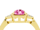 Yellow gold Pear Cut Pink Sapphire Halo Ring with Tapered Band and Four-Prong Setting_4