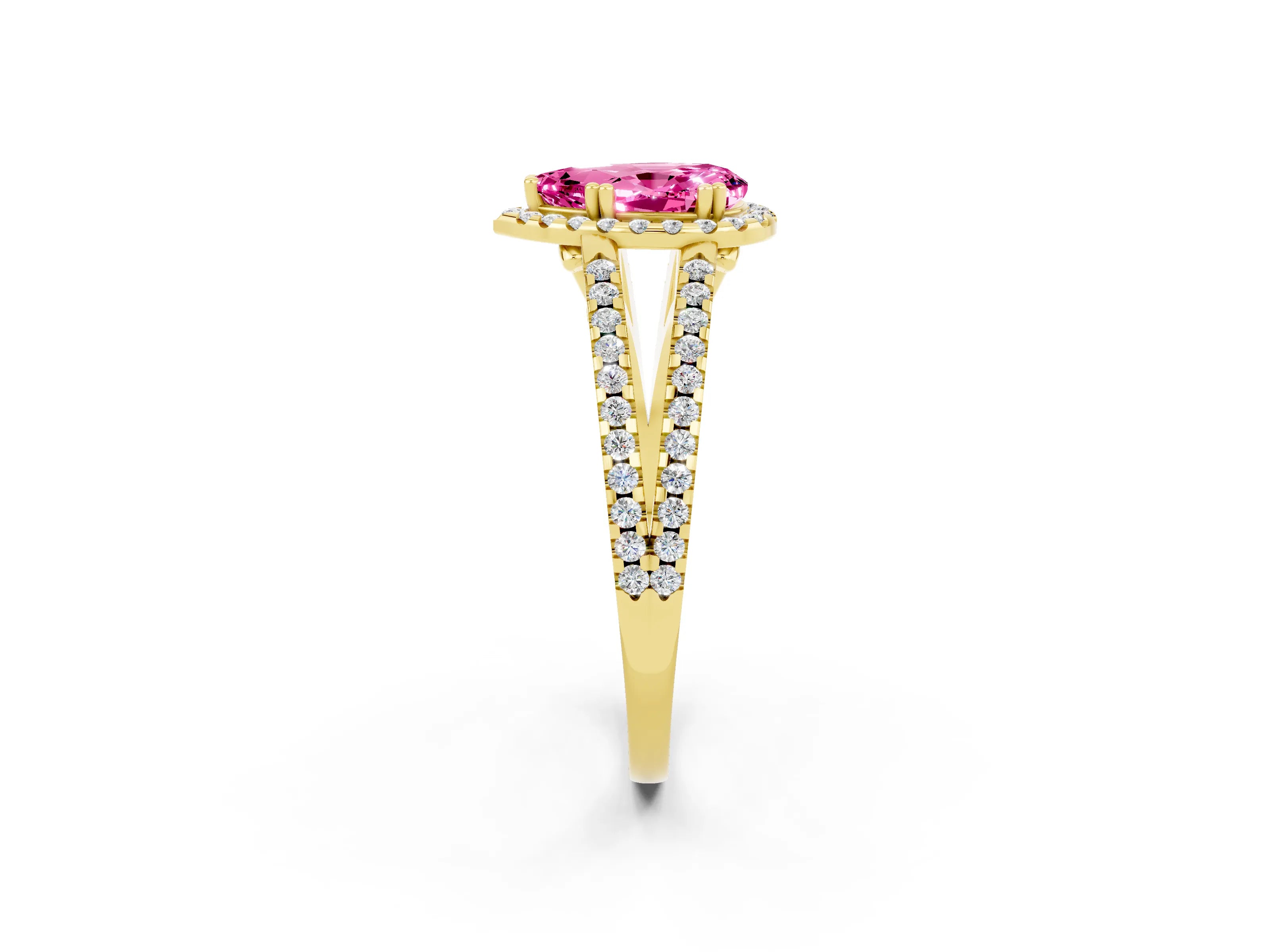 Yellow gold Pear Cut Pink Sapphire Halo Split Shank Engagement Ring_14