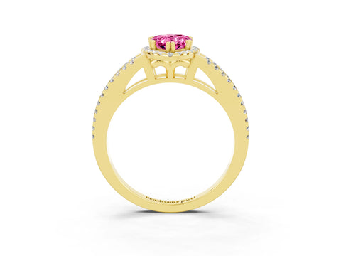 Yellow gold Pear Cut Pink Sapphire Halo Split Shank Engagement Ring_15